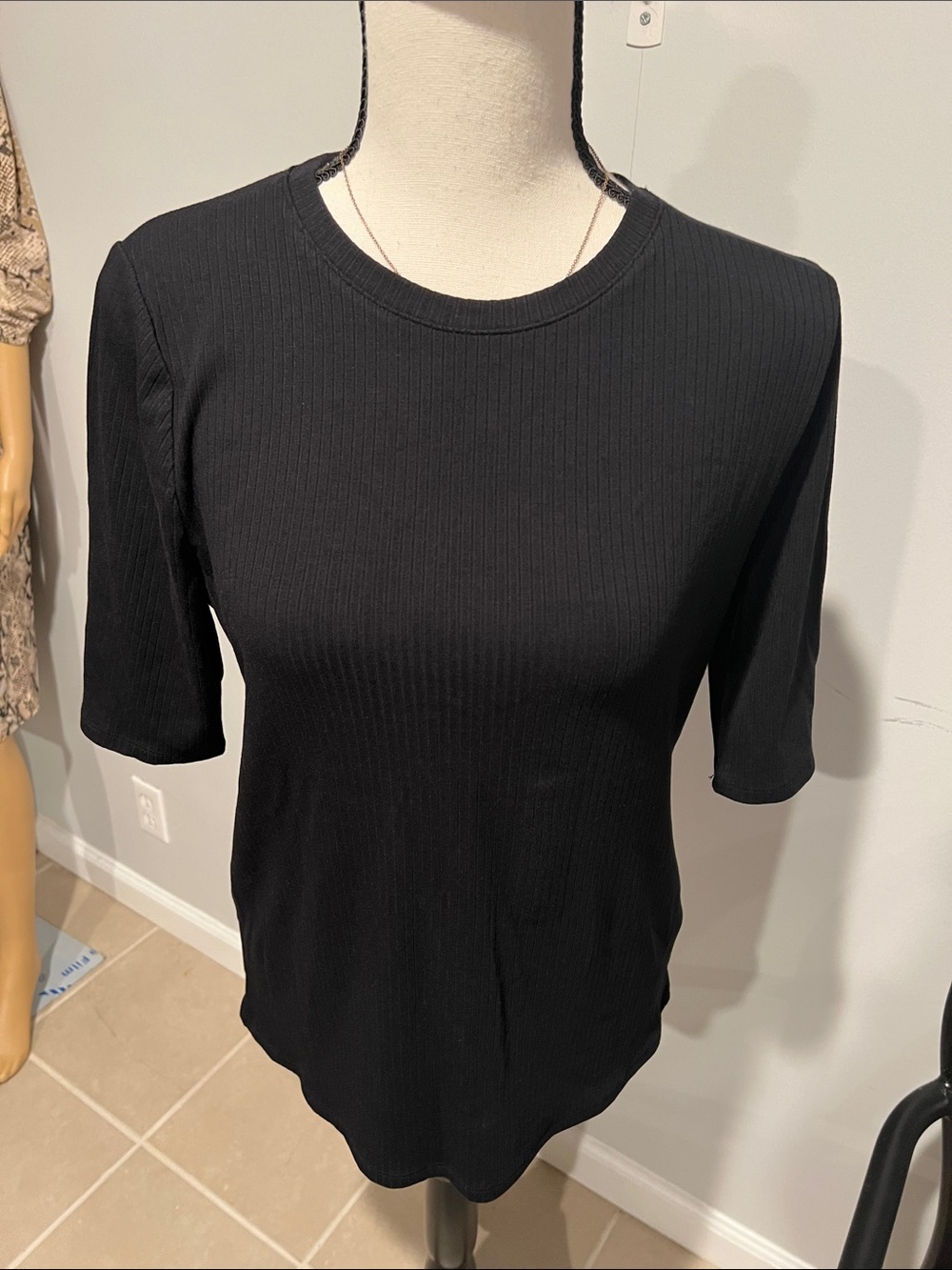 Splendid Black Short Sleeve Crewneck Tee - Ribbed Knit